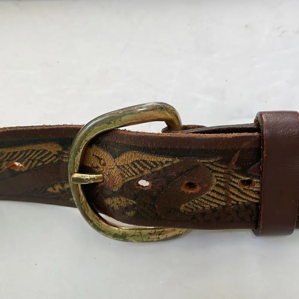 WRANGLER EAGLE EMBOSSED BROWN LEATHER BELT‎